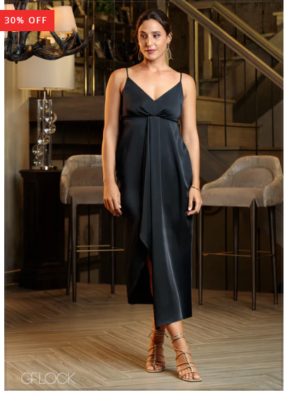 Ruffled Satin Midi Dress - 221124